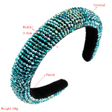 Fashion sponge hair hoop women net red all-match pure handmade string crystal wide edge headband